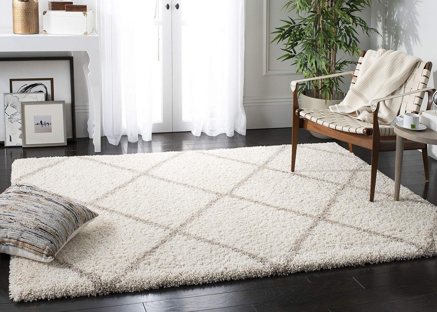 image:imageSAFAVIEH Hudson Shag Collection Area Rug 53 x 76 Ivory amp Grey Modern Trellis Design NonShedding amp Easy Care 2inch Thick Ideal for High Traffic Areas in Living Room Bedroom SGH281AIvoryBeige