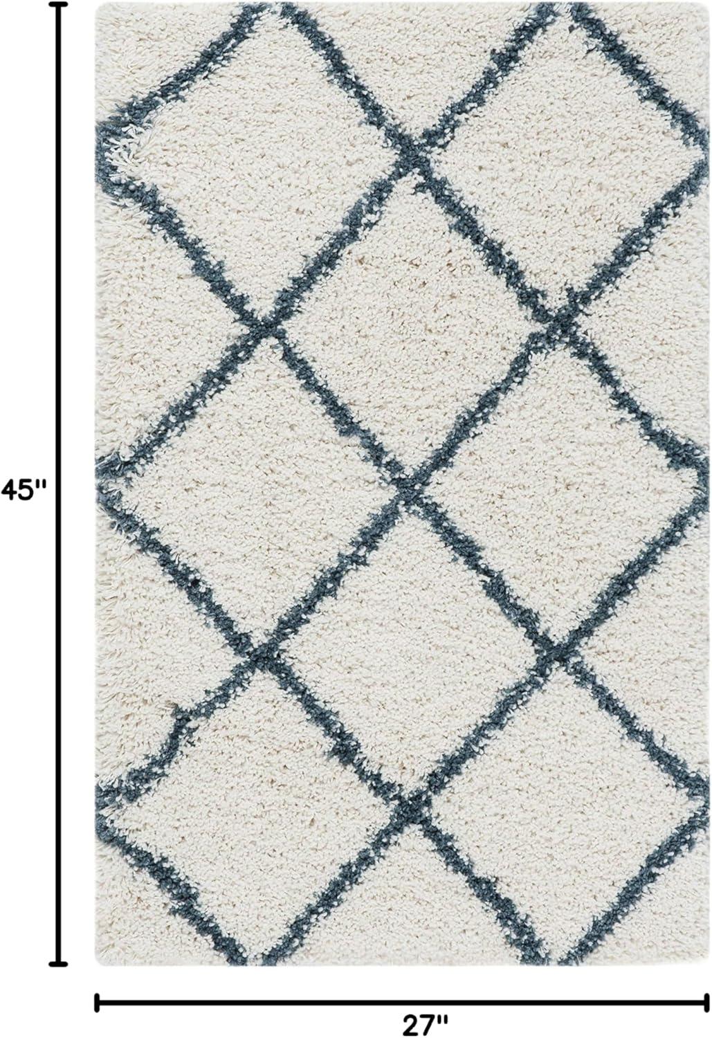 image:imageSAFAVIEH Hudson Shag Collection Area Rug 53 x 76 Ivory amp Grey Modern Trellis Design NonShedding amp Easy Care 2inch Thick Ideal for High Traffic Areas in Living Room Bedroom SGH281AIvorySteel Blue