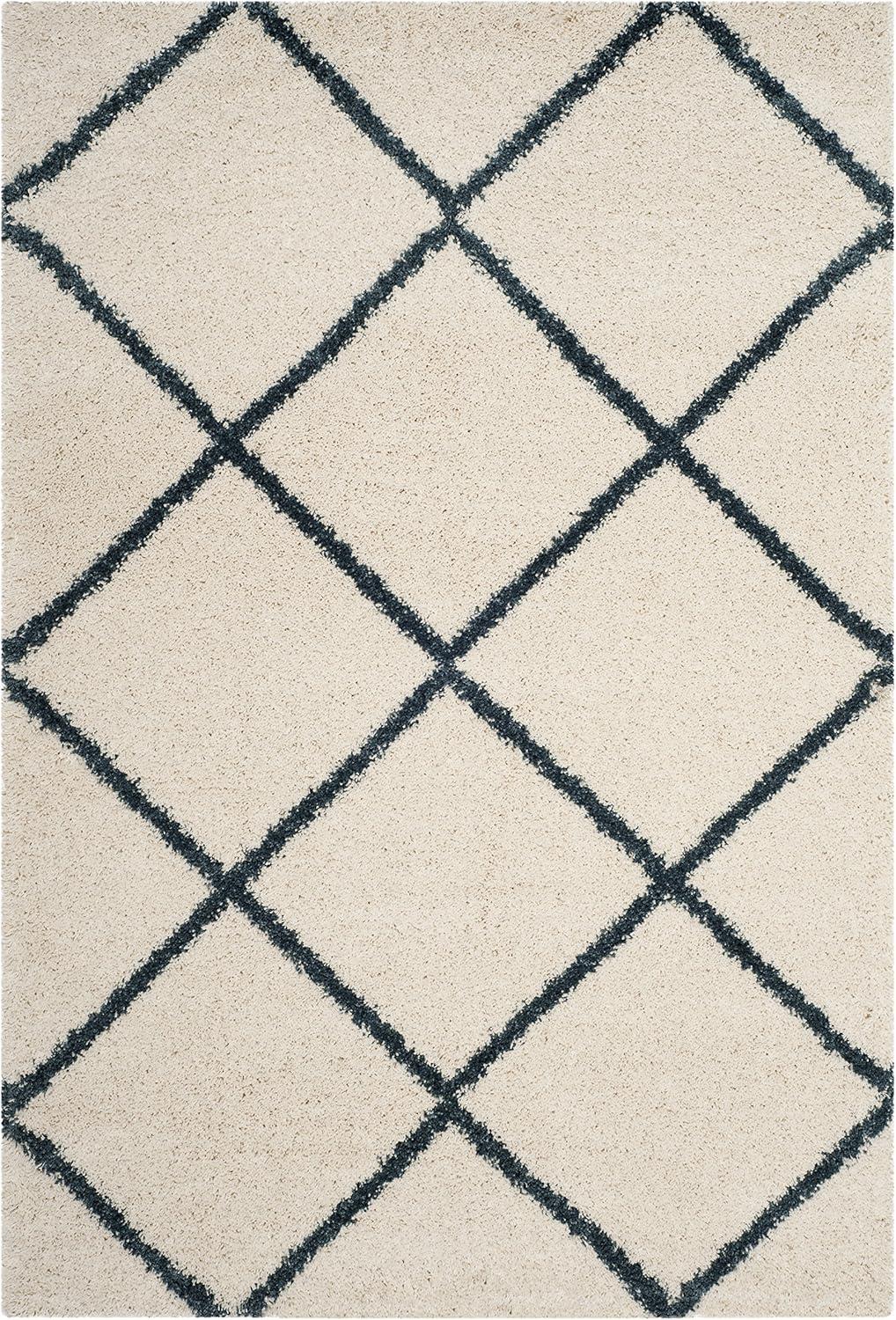 image:imageSAFAVIEH Hudson Shag Collection Area Rug 53 x 76 Ivory amp Grey Modern Trellis Design NonShedding amp Easy Care 2inch Thick Ideal for High Traffic Areas in Living Room Bedroom SGH281AIvorySteel Blue