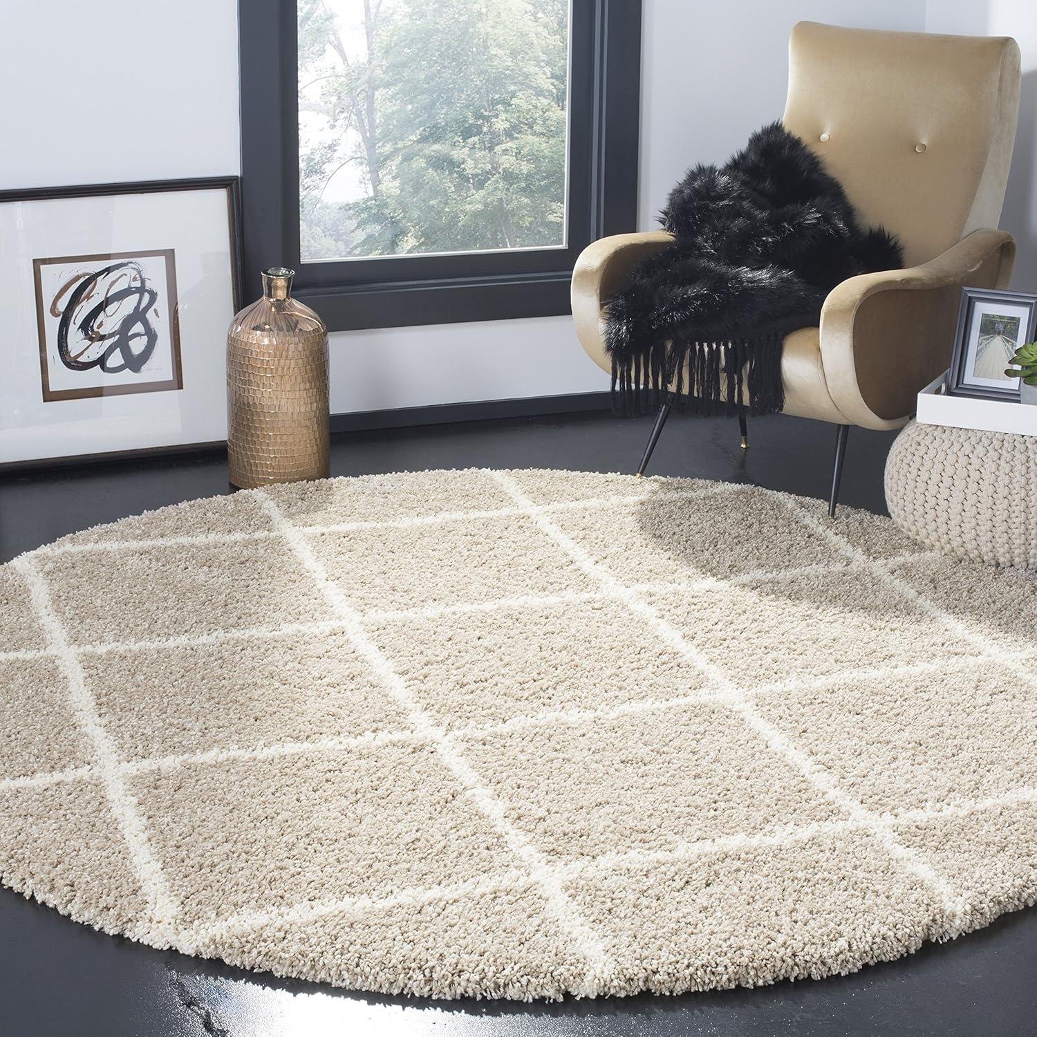 image:imageSAFAVIEH Hudson Shag Collection Area Rug 53 x 76 Ivory amp Grey Modern Trellis Design NonShedding amp Easy Care 2inch Thick Ideal for High Traffic Areas in Living Room Bedroom SGH281ABeigeIvory