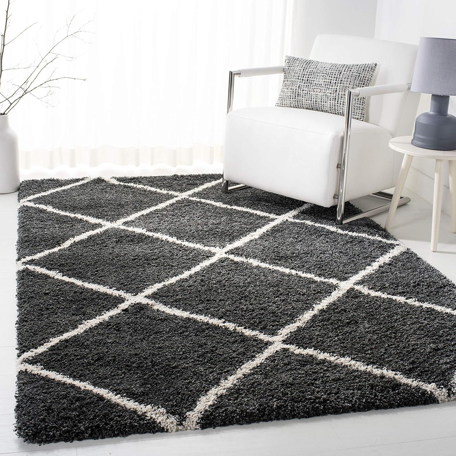 image:imageSAFAVIEH Hudson Shag Collection Area Rug 53 x 76 Ivory amp Grey Modern Trellis Design NonShedding amp Easy Care 2inch Thick Ideal for High Traffic Areas in Living Room Bedroom SGH281ADark GreyIvory