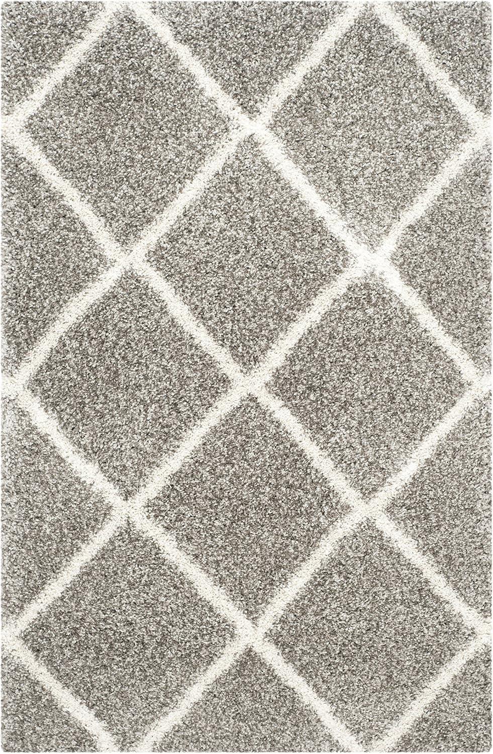 image:imageSAFAVIEH Hudson Shag Collection Area Rug 53 x 76 Ivory amp Grey Modern Trellis Design NonShedding amp Easy Care 2inch Thick Ideal for High Traffic Areas in Living Room Bedroom SGH281AGreyIvory
