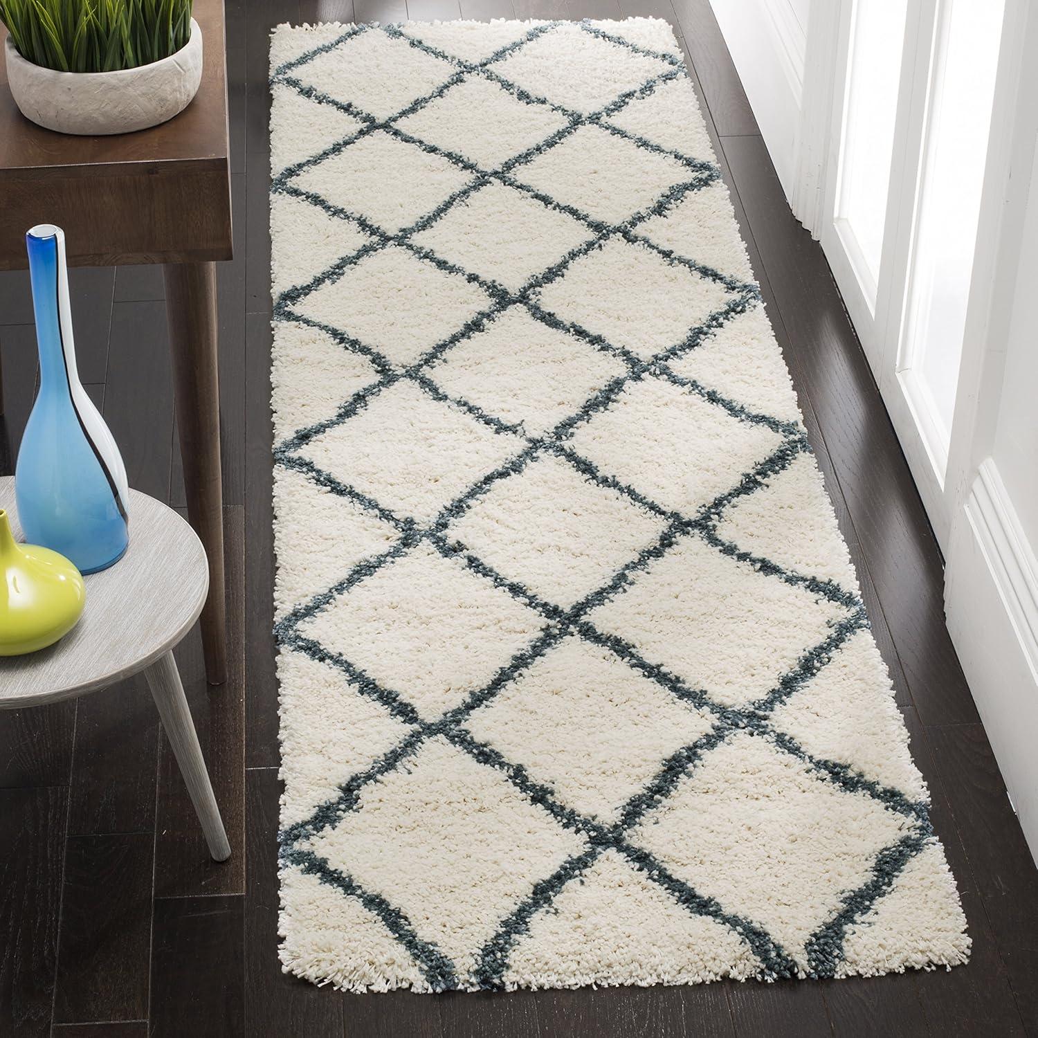 image:imageSAFAVIEH Hudson Shag Collection Area Rug 53 x 76 Ivory amp Grey Modern Trellis Design NonShedding amp Easy Care 2inch Thick Ideal for High Traffic Areas in Living Room Bedroom SGH281AIvorySteel Blue