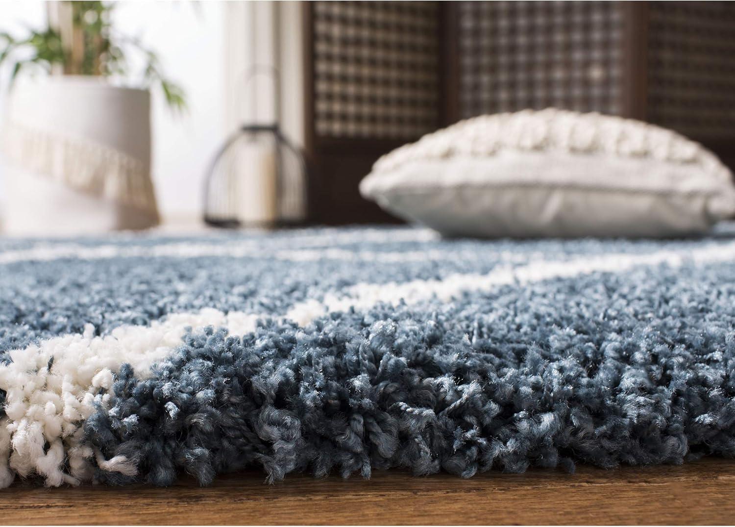 image:imageSAFAVIEH Hudson Shag Collection Area Rug 53 x 76 Ivory amp Grey Modern Trellis Design NonShedding amp Easy Care 2inch Thick Ideal for High Traffic Areas in Living Room Bedroom SGH281ASlate BlueIvory