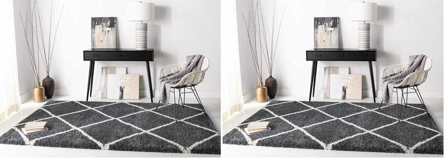 image:imageSAFAVIEH Hudson Shag Collection Area Rug 53 x 76 Ivory amp Grey Modern Trellis Design NonShedding amp Easy Care 2inch Thick Ideal for High Traffic Areas in Living Room Bedroom SGH281ADark GreyIvory