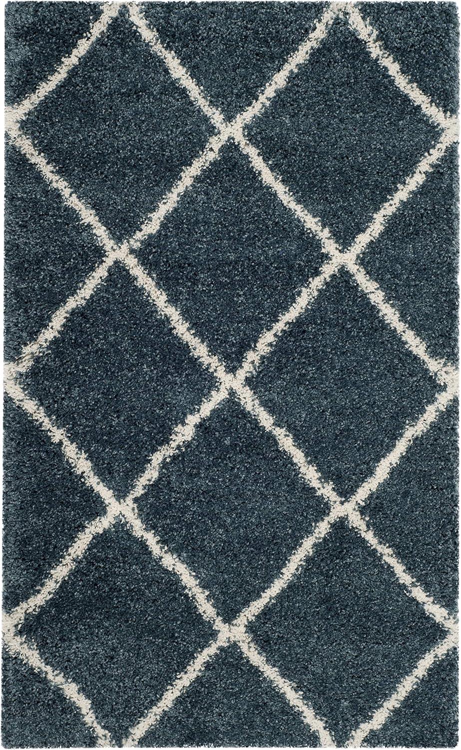 image:imageSAFAVIEH Hudson Shag Collection Area Rug 53 x 76 Ivory amp Grey Modern Trellis Design NonShedding amp Easy Care 2inch Thick Ideal for High Traffic Areas in Living Room Bedroom SGH281ASlate BlueIvory