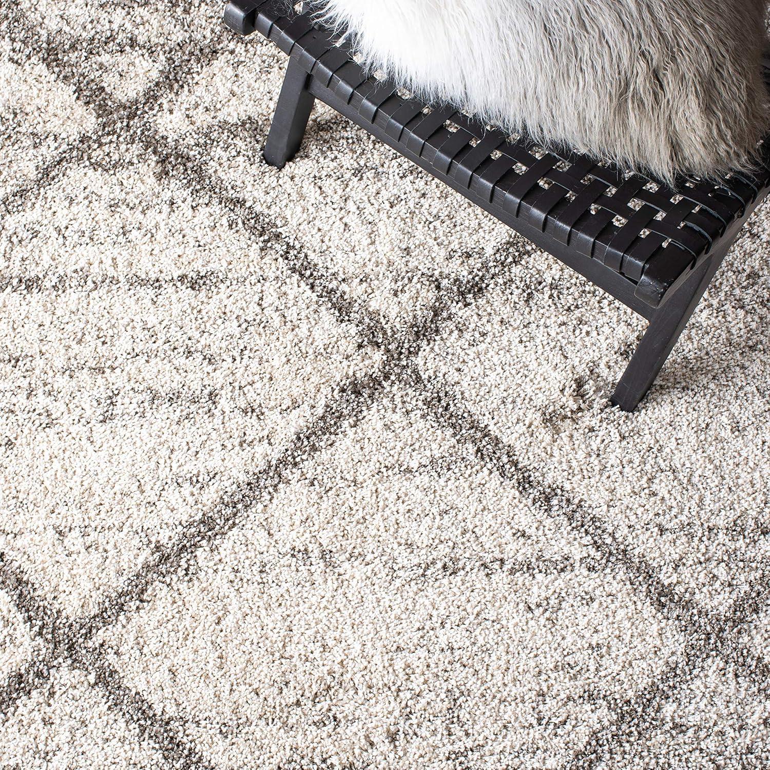 image:imageSAFAVIEH Hudson Shag Collection Area Rug 53 x 76 Ivory amp Grey Modern Trellis Design NonShedding amp Easy Care 2inch Thick Ideal for High Traffic Areas in Living Room Bedroom SGH281AGreyBeige