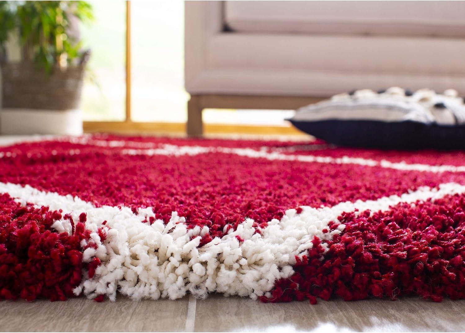 image:imageSAFAVIEH Hudson Shag Collection Area Rug 53 x 76 Ivory amp Grey Modern Trellis Design NonShedding amp Easy Care 2inch Thick Ideal for High Traffic Areas in Living Room Bedroom SGH281ARedIvory