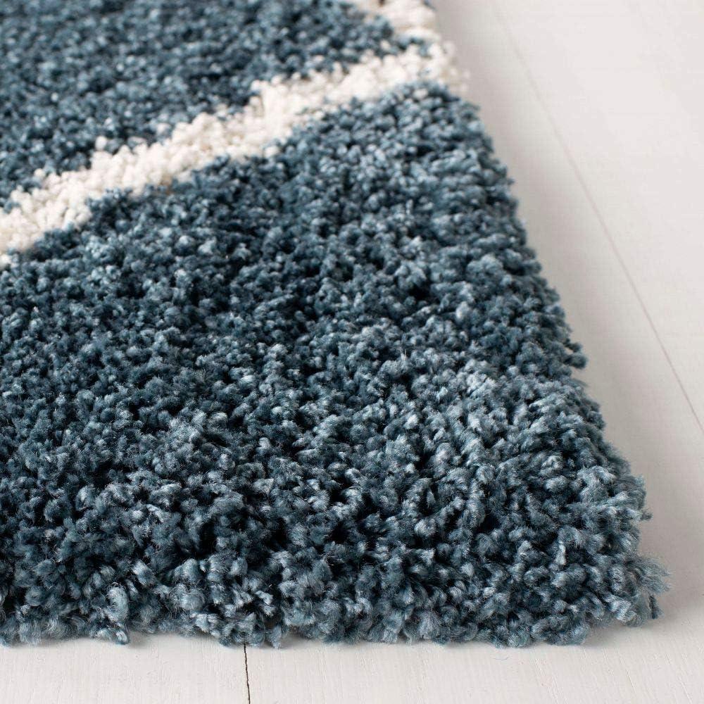 image:imageSAFAVIEH Hudson Shag Collection Area Rug 53 x 76 Ivory amp Grey Modern Trellis Design NonShedding amp Easy Care 2inch Thick Ideal for High Traffic Areas in Living Room Bedroom SGH281ASlate BlueIvory