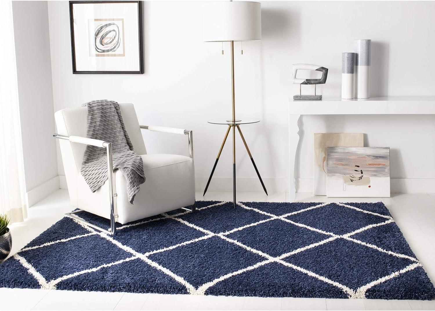 image:imageSAFAVIEH Hudson Shag Collection Area Rug 53 x 76 Ivory amp Grey Modern Trellis Design NonShedding amp Easy Care 2inch Thick Ideal for High Traffic Areas in Living Room Bedroom SGH281ANavyIvory