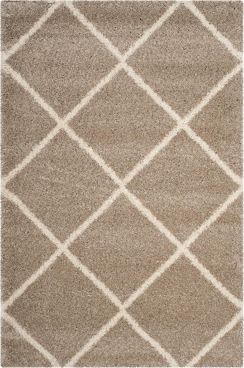 image:imageSAFAVIEH Hudson Shag Collection Area Rug 53 x 76 Ivory amp Grey Modern Trellis Design NonShedding amp Easy Care 2inch Thick Ideal for High Traffic Areas in Living Room Bedroom SGH281ABeigeIvory
