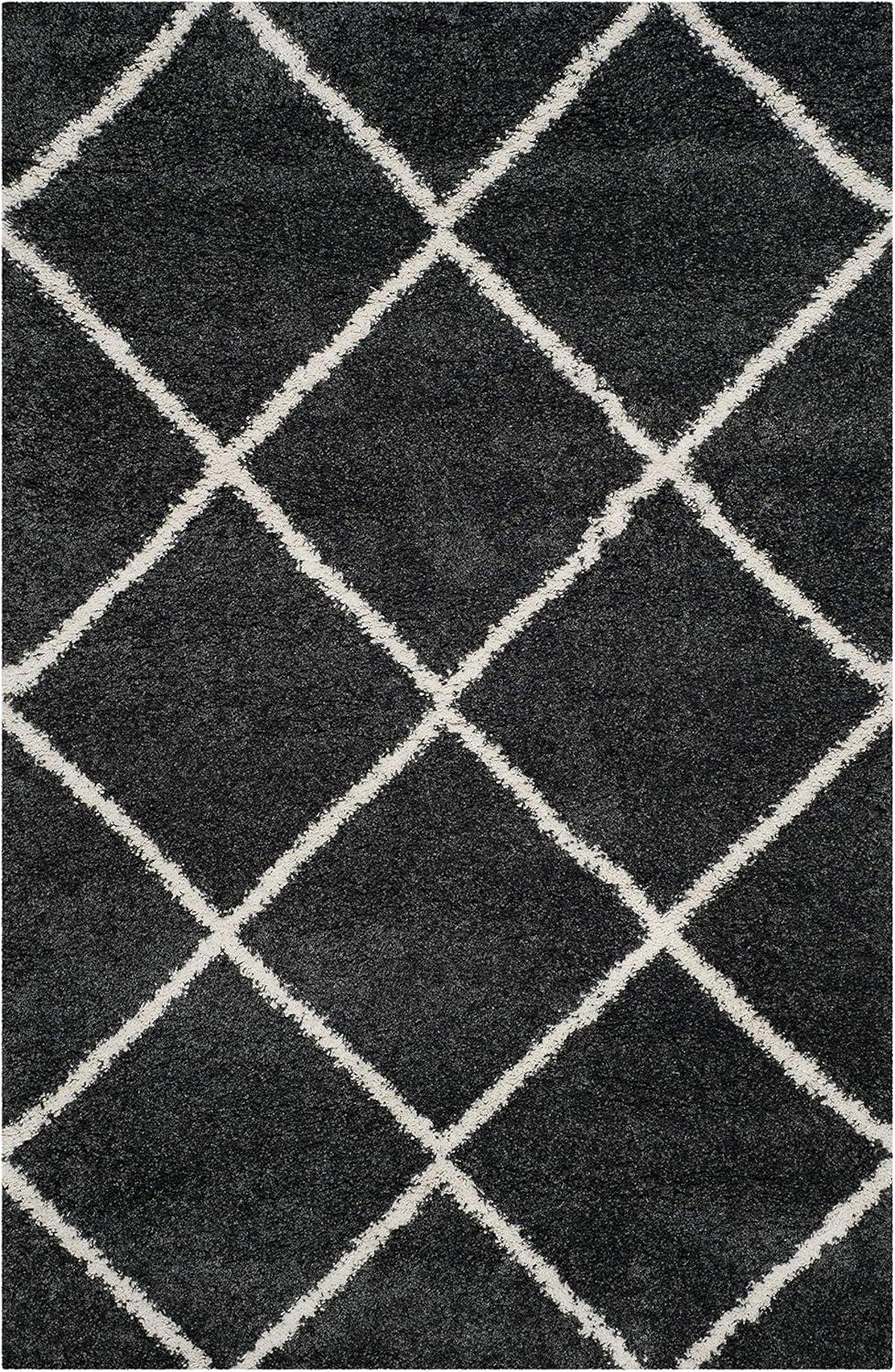 image:imageSAFAVIEH Hudson Shag Collection Area Rug 53 x 76 Ivory amp Grey Modern Trellis Design NonShedding amp Easy Care 2inch Thick Ideal for High Traffic Areas in Living Room Bedroom SGH281ADark GreyIvory