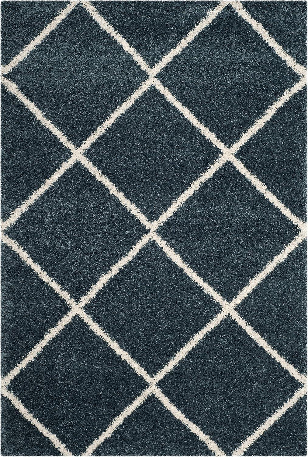 image:imageSAFAVIEH Hudson Shag Collection Area Rug 53 x 76 Ivory amp Grey Modern Trellis Design NonShedding amp Easy Care 2inch Thick Ideal for High Traffic Areas in Living Room Bedroom SGH281ASlate BlueIvory