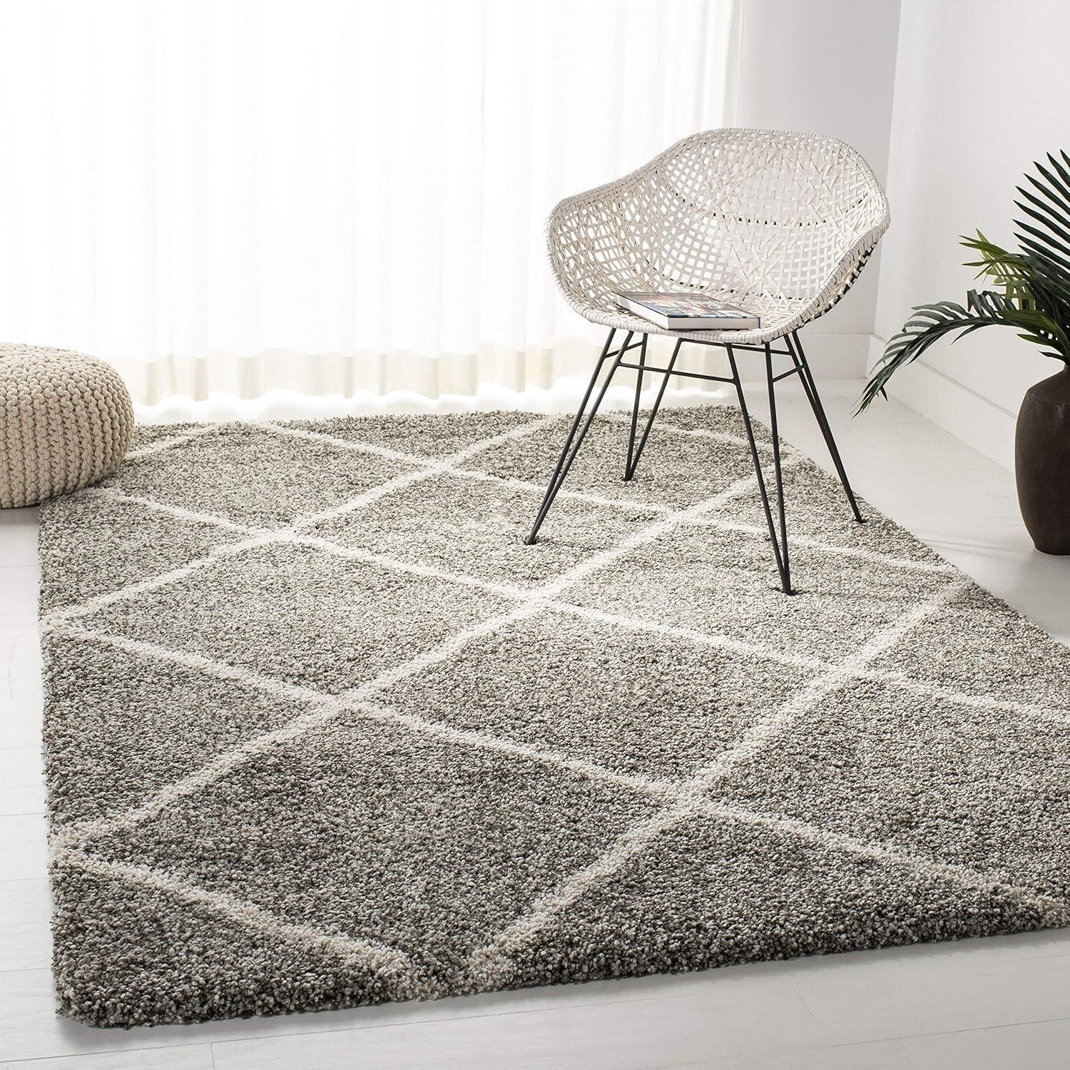 image:imageSAFAVIEH Hudson Shag Collection Area Rug 53 x 76 Ivory amp Grey Modern Trellis Design NonShedding amp Easy Care 2inch Thick Ideal for High Traffic Areas in Living Room Bedroom SGH281AGreyIvory