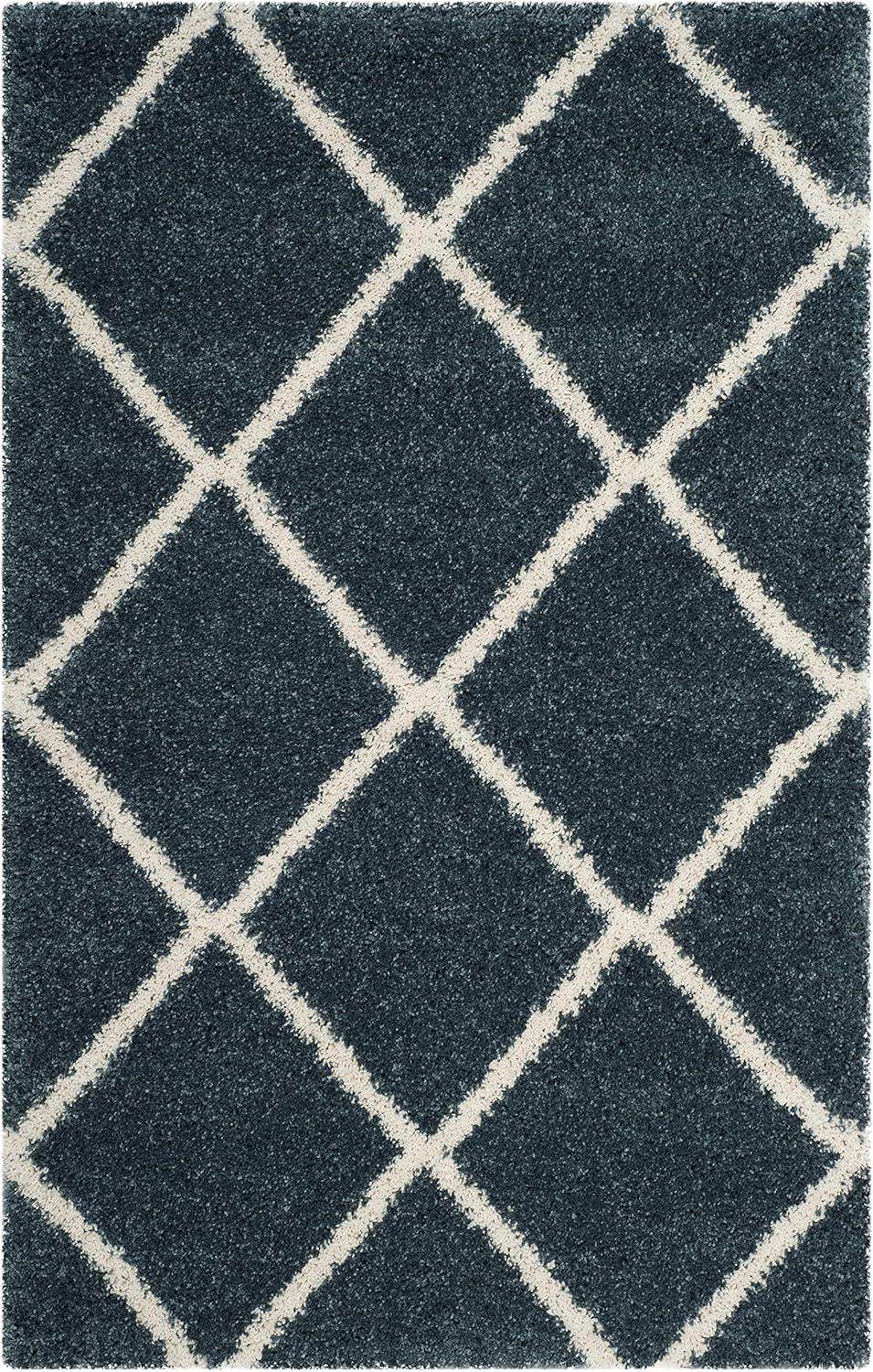 image:imageSAFAVIEH Hudson Shag Collection Area Rug 53 x 76 Ivory amp Grey Modern Trellis Design NonShedding amp Easy Care 2inch Thick Ideal for High Traffic Areas in Living Room Bedroom SGH281ASlate BlueIvory