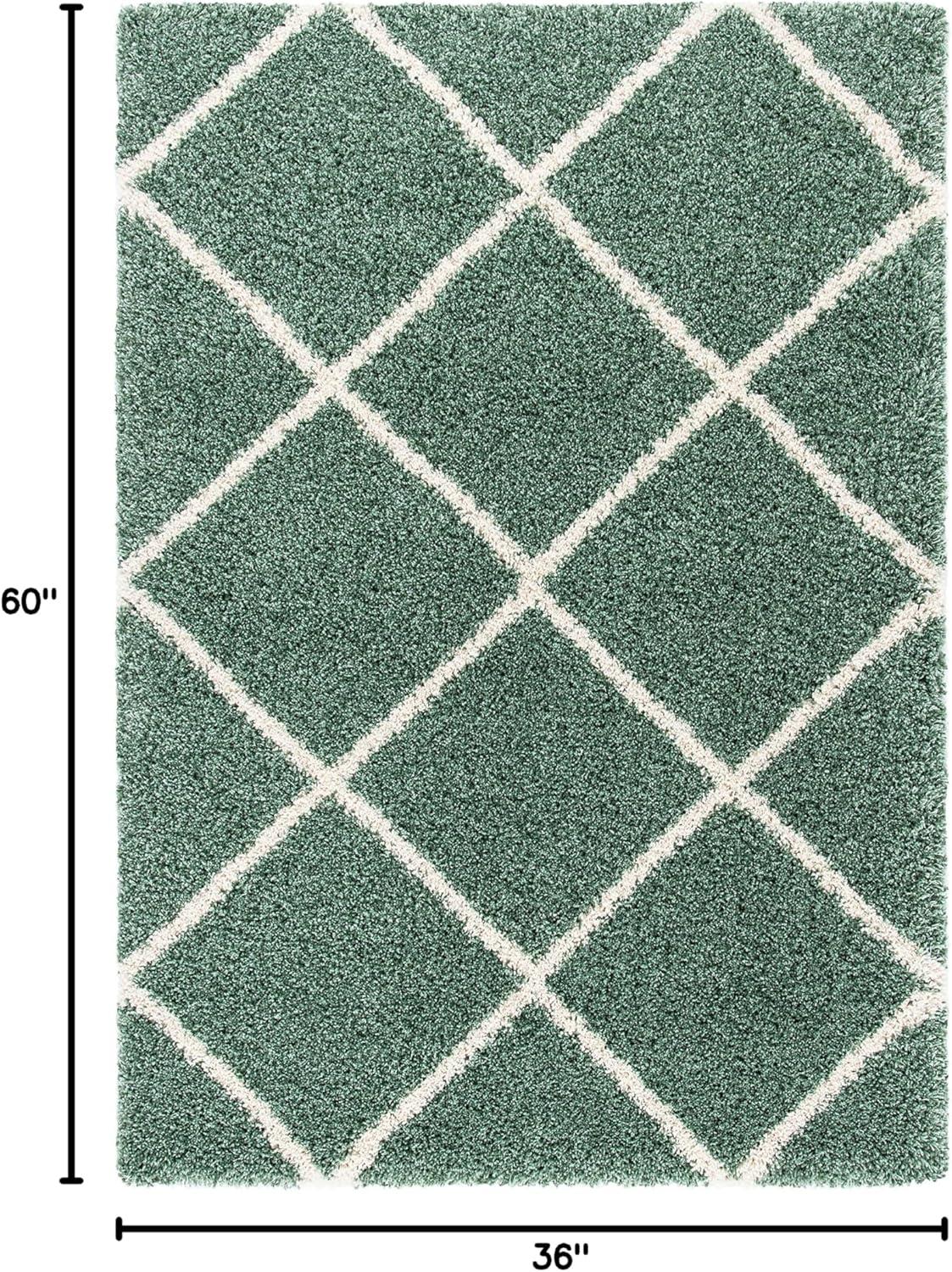 image:imageSAFAVIEH Hudson Shag Collection Area Rug 53 x 76 Ivory amp Grey Modern Trellis Design NonShedding amp Easy Care 2inch Thick Ideal for High Traffic Areas in Living Room Bedroom SGH281AGreenIvory