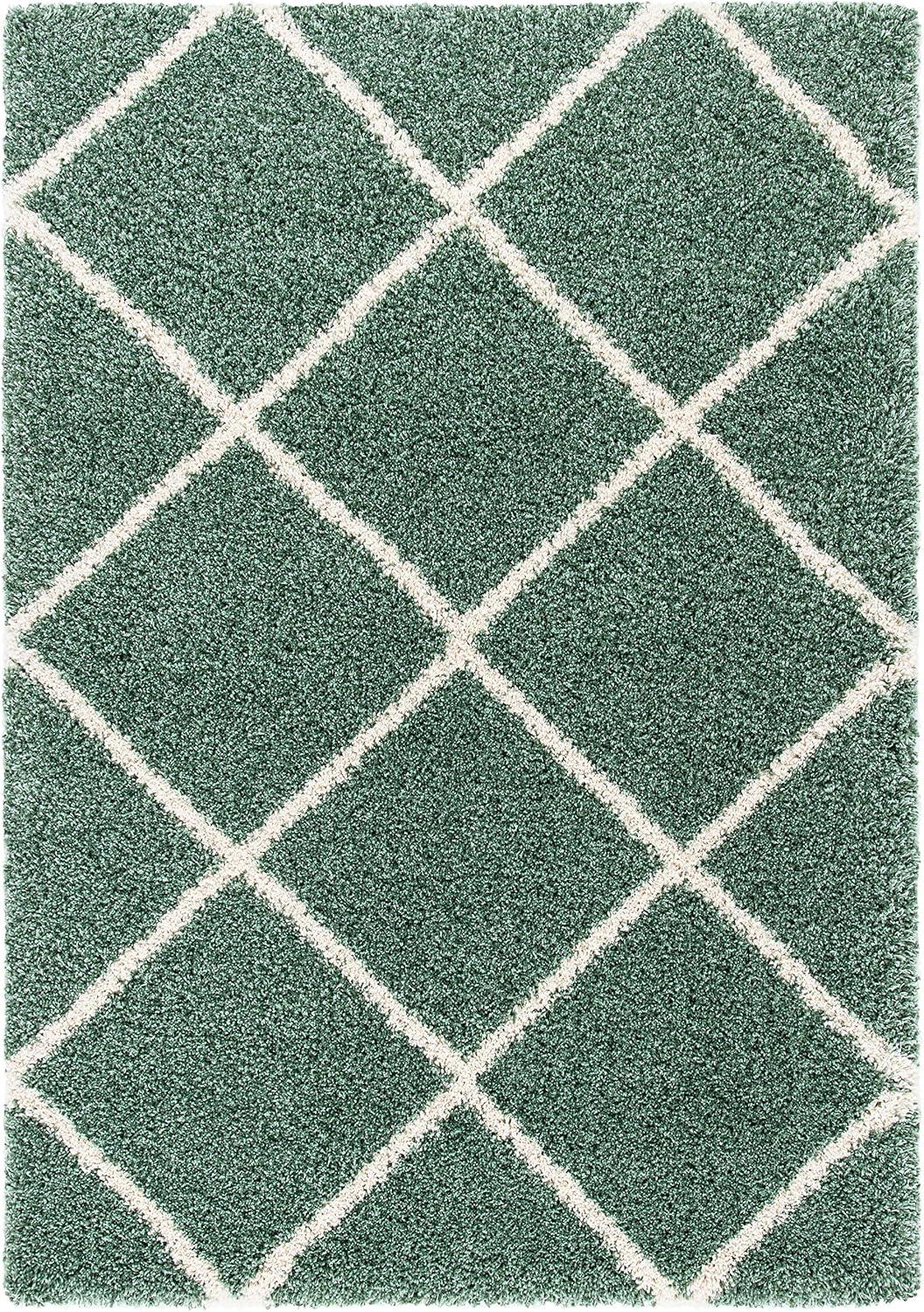 image:imageSAFAVIEH Hudson Shag Collection Area Rug 53 x 76 Ivory amp Grey Modern Trellis Design NonShedding amp Easy Care 2inch Thick Ideal for High Traffic Areas in Living Room Bedroom SGH281AGreenIvory