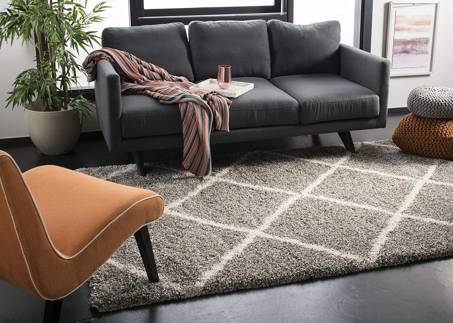 image:imageSAFAVIEH Hudson Shag Collection Area Rug 53 x 76 Ivory amp Grey Modern Trellis Design NonShedding amp Easy Care 2inch Thick Ideal for High Traffic Areas in Living Room Bedroom SGH281AGreyIvory