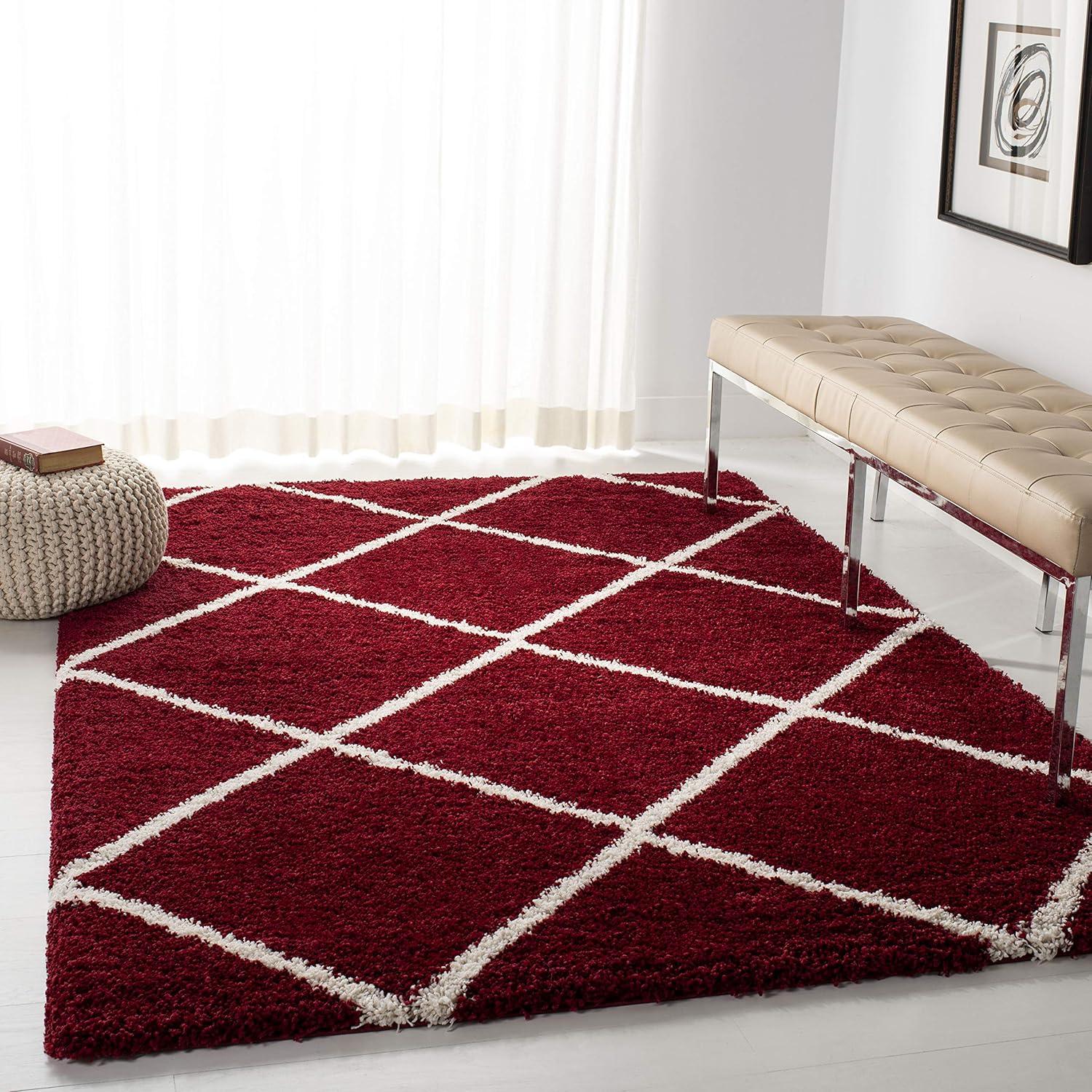 image:imageSAFAVIEH Hudson Shag Collection Area Rug 53 x 76 Ivory amp Grey Modern Trellis Design NonShedding amp Easy Care 2inch Thick Ideal for High Traffic Areas in Living Room Bedroom SGH281ARedIvory