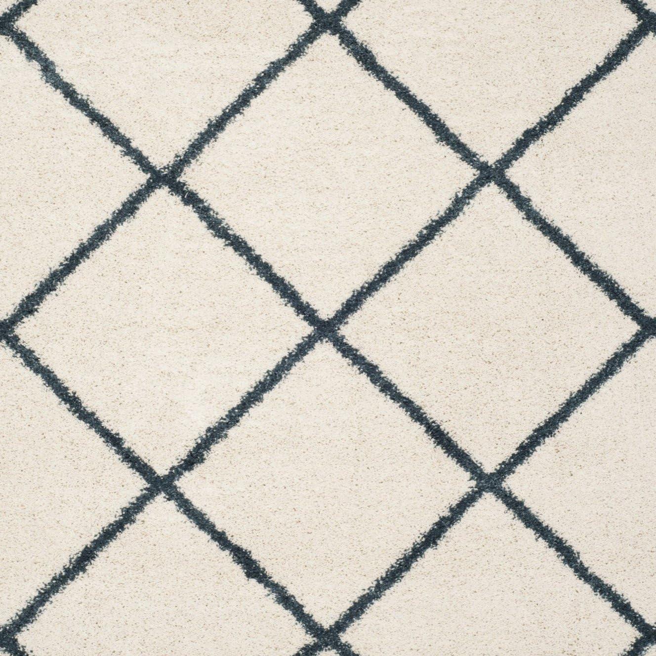 image:imageSAFAVIEH Hudson Shag Collection Area Rug 53 x 76 Ivory amp Grey Modern Trellis Design NonShedding amp Easy Care 2inch Thick Ideal for High Traffic Areas in Living Room Bedroom SGH281AIvorySteel Blue