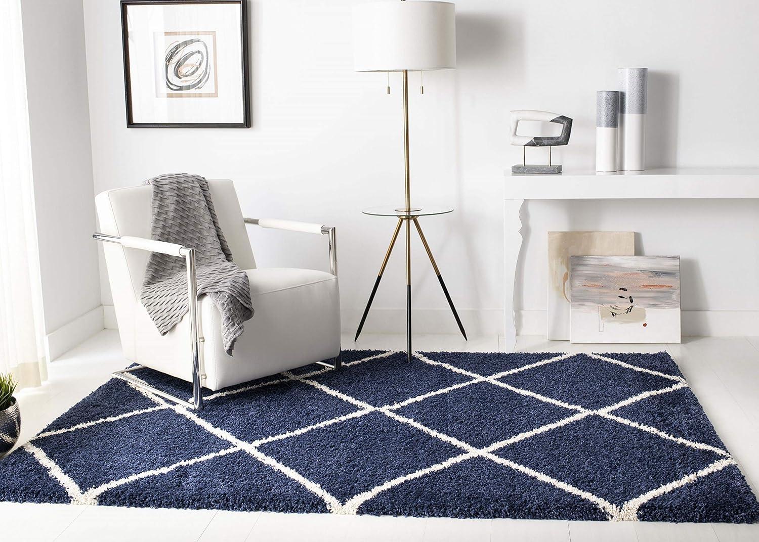 image:imageSAFAVIEH Hudson Shag Collection Area Rug 53 x 76 Ivory amp Grey Modern Trellis Design NonShedding amp Easy Care 2inch Thick Ideal for High Traffic Areas in Living Room Bedroom SGH281ANavyIvory