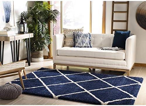 image:imageSAFAVIEH Hudson Shag Collection Area Rug 53 x 76 Ivory amp Grey Modern Trellis Design NonShedding amp Easy Care 2inch Thick Ideal for High Traffic Areas in Living Room Bedroom SGH281ANavyIvory