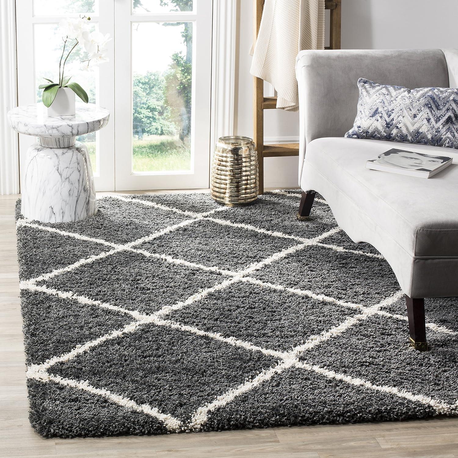 image:imageSAFAVIEH Hudson Shag Collection Area Rug 53 x 76 Ivory amp Grey Modern Trellis Design NonShedding amp Easy Care 2inch Thick Ideal for High Traffic Areas in Living Room Bedroom SGH281ADark GreyIvory