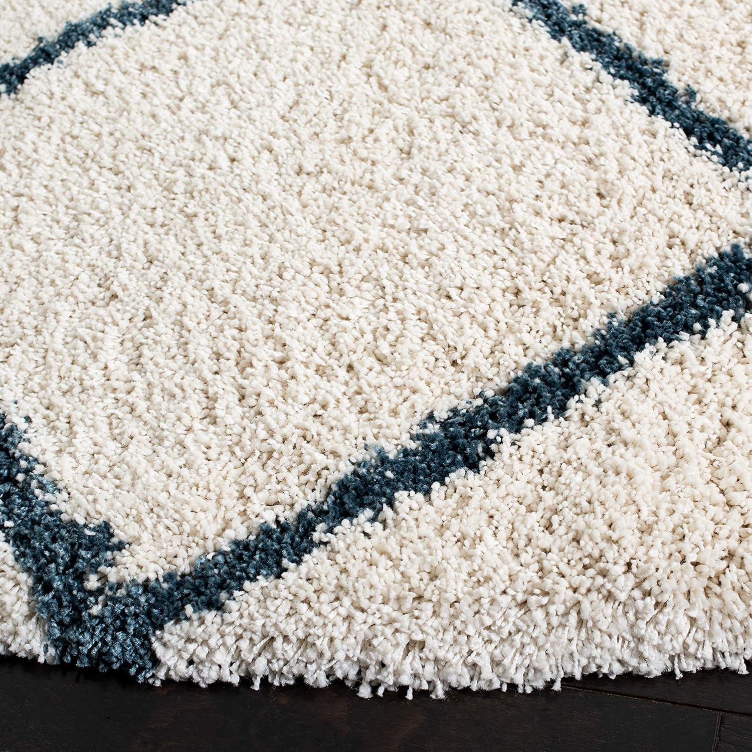 image:imageSAFAVIEH Hudson Shag Collection Area Rug 53 x 76 Ivory amp Grey Modern Trellis Design NonShedding amp Easy Care 2inch Thick Ideal for High Traffic Areas in Living Room Bedroom SGH281AIvorySteel Blue