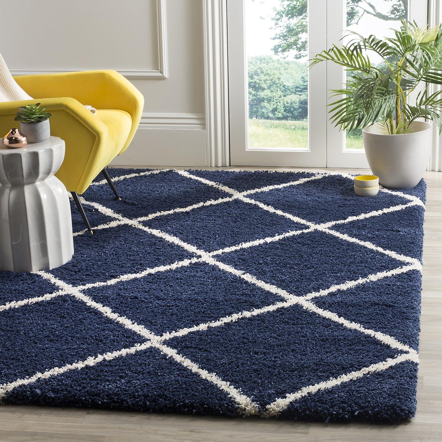 image:imageSAFAVIEH Hudson Shag Collection Area Rug 53 x 76 Ivory amp Grey Modern Trellis Design NonShedding amp Easy Care 2inch Thick Ideal for High Traffic Areas in Living Room Bedroom SGH281ANavyIvory