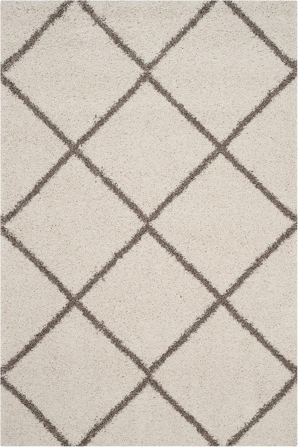 image:imageSAFAVIEH Hudson Shag Collection Area Rug 53 x 76 Ivory amp Grey Modern Trellis Design NonShedding amp Easy Care 2inch Thick Ideal for High Traffic Areas in Living Room Bedroom SGH281AIvoryBeige