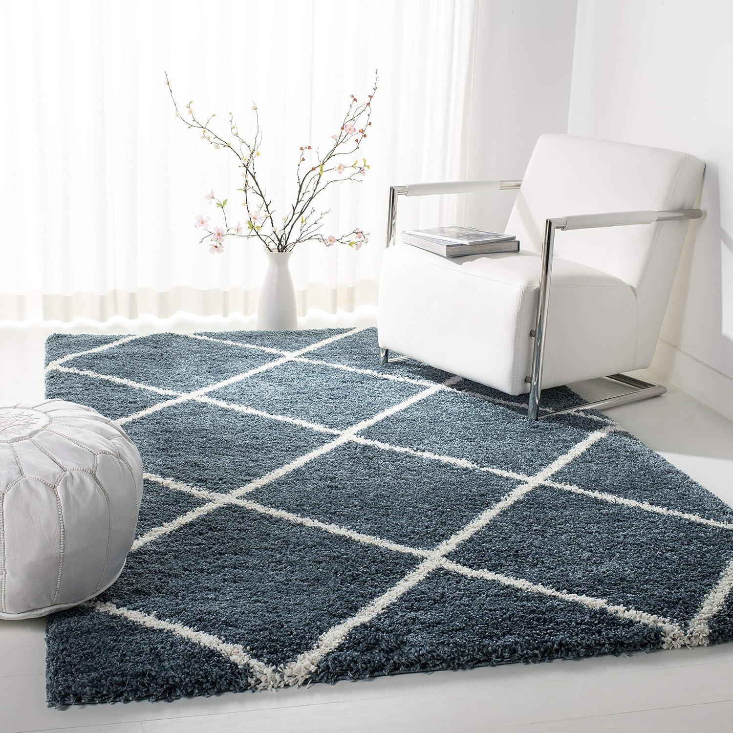 image:imageSAFAVIEH Hudson Shag Collection Area Rug 53 x 76 Ivory amp Grey Modern Trellis Design NonShedding amp Easy Care 2inch Thick Ideal for High Traffic Areas in Living Room Bedroom SGH281ASlate BlueIvory
