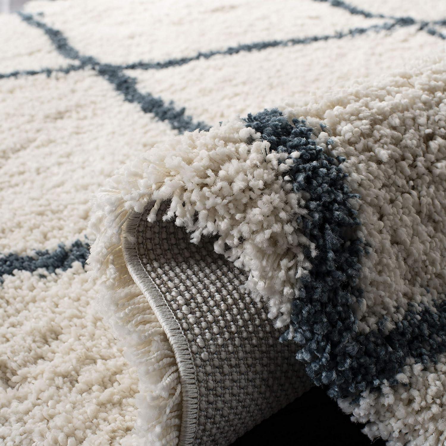 image:imageSAFAVIEH Hudson Shag Collection Area Rug 53 x 76 Ivory amp Grey Modern Trellis Design NonShedding amp Easy Care 2inch Thick Ideal for High Traffic Areas in Living Room Bedroom SGH281AIvorySteel Blue