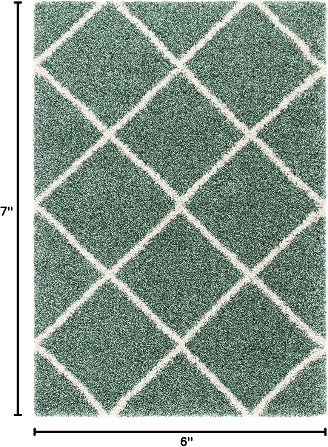 image:imageSAFAVIEH Hudson Shag Collection Area Rug 53 x 76 Ivory amp Grey Modern Trellis Design NonShedding amp Easy Care 2inch Thick Ideal for High Traffic Areas in Living Room Bedroom SGH281AGreenIvory