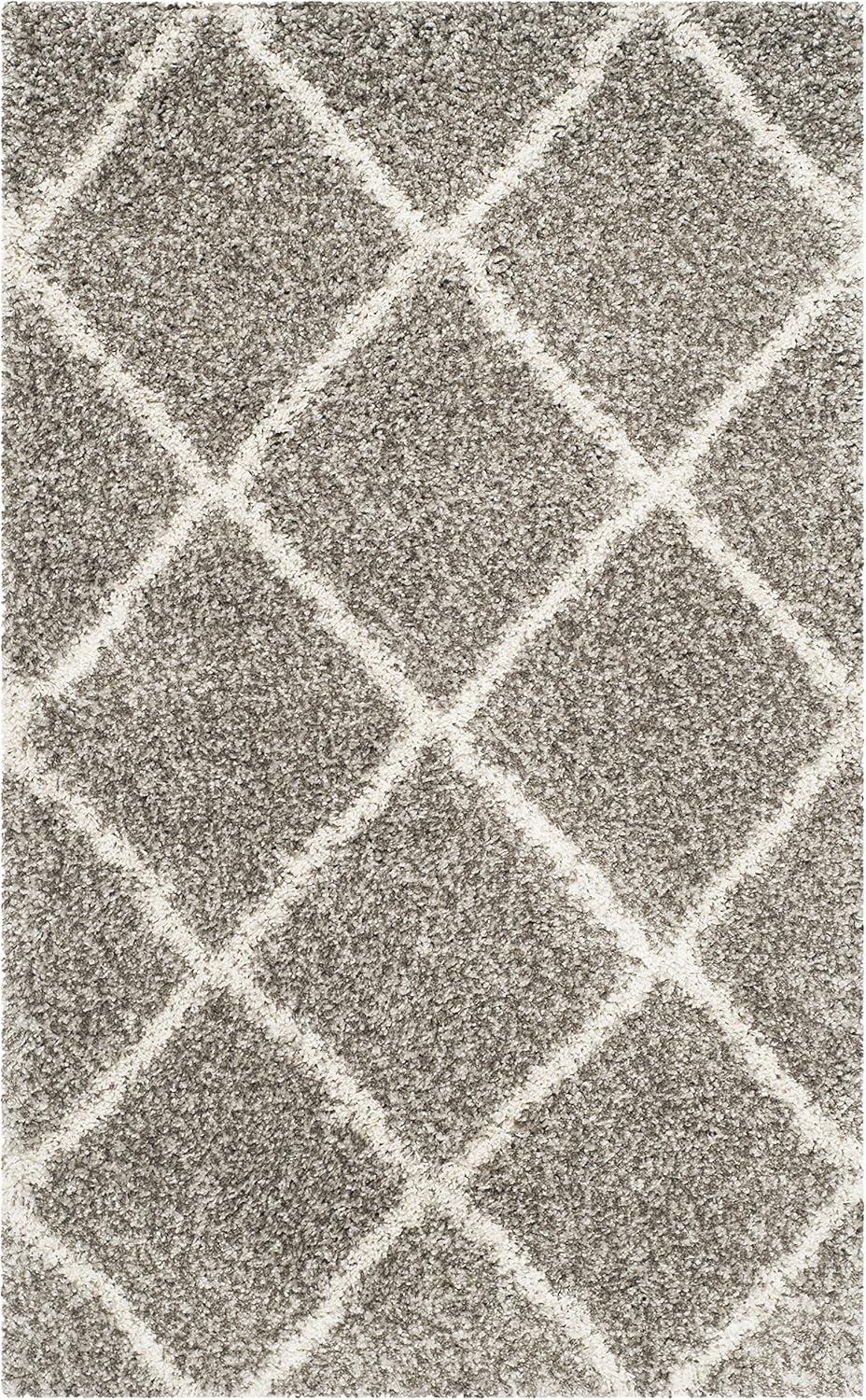 image:imageSAFAVIEH Hudson Shag Collection Area Rug 53 x 76 Ivory amp Grey Modern Trellis Design NonShedding amp Easy Care 2inch Thick Ideal for High Traffic Areas in Living Room Bedroom SGH281AGreyIvory