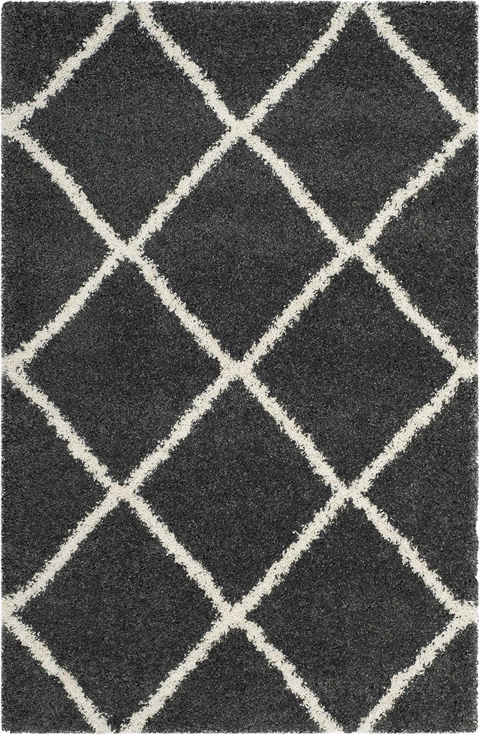 image:imageSAFAVIEH Hudson Shag Collection Area Rug 53 x 76 Ivory amp Grey Modern Trellis Design NonShedding amp Easy Care 2inch Thick Ideal for High Traffic Areas in Living Room Bedroom SGH281ADark GreyIvory