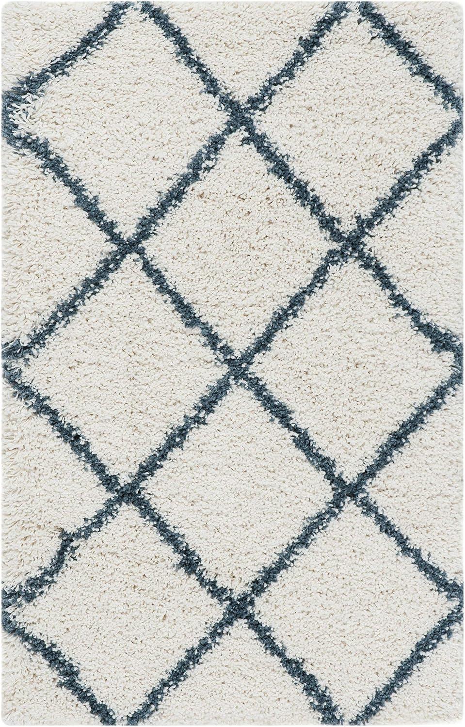 image:imageSAFAVIEH Hudson Shag Collection Area Rug 53 x 76 Ivory amp Grey Modern Trellis Design NonShedding amp Easy Care 2inch Thick Ideal for High Traffic Areas in Living Room Bedroom SGH281AIvorySteel Blue