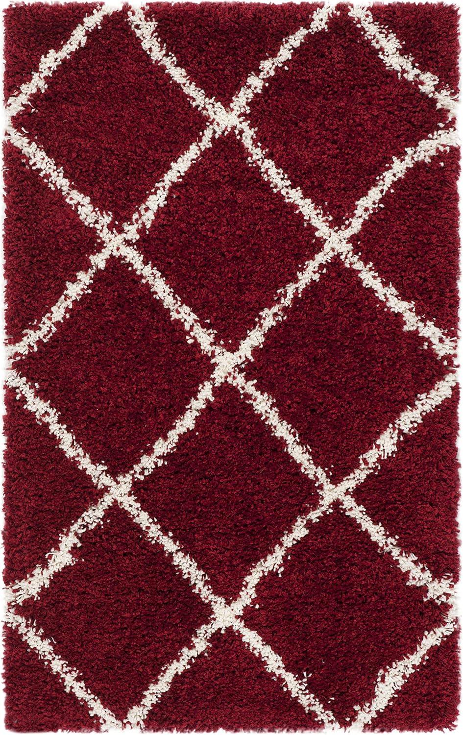 image:imageSAFAVIEH Hudson Shag Collection Area Rug 53 x 76 Ivory amp Grey Modern Trellis Design NonShedding amp Easy Care 2inch Thick Ideal for High Traffic Areas in Living Room Bedroom SGH281ARedIvory