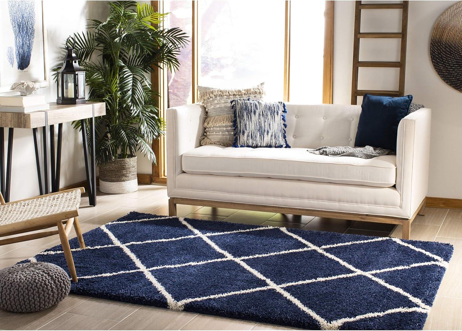 image:imageSAFAVIEH Hudson Shag Collection Area Rug 53 x 76 Ivory amp Grey Modern Trellis Design NonShedding amp Easy Care 2inch Thick Ideal for High Traffic Areas in Living Room Bedroom SGH281ANavyIvory