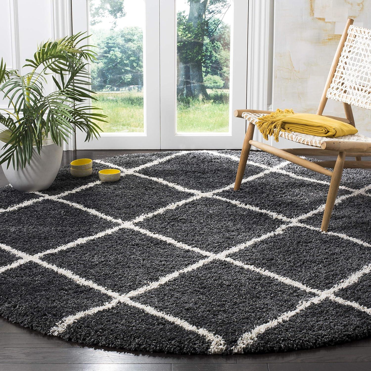 image:imageSAFAVIEH Hudson Shag Collection Area Rug 53 x 76 Ivory amp Grey Modern Trellis Design NonShedding amp Easy Care 2inch Thick Ideal for High Traffic Areas in Living Room Bedroom SGH281ADark GreyIvory