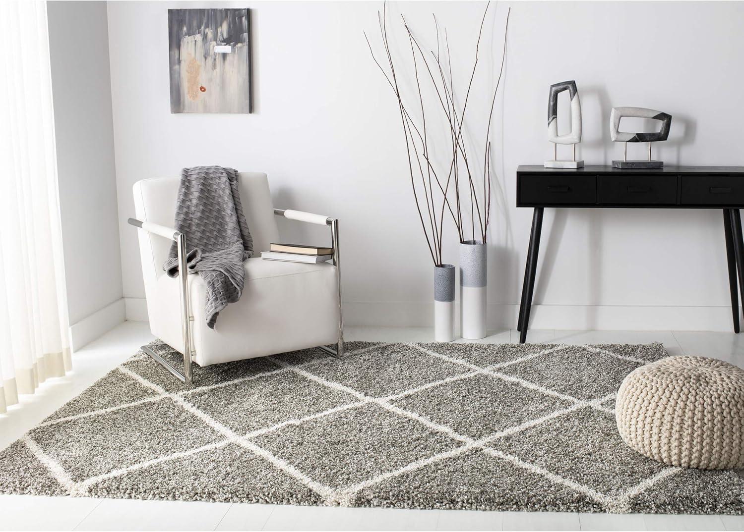 image:imageSAFAVIEH Hudson Shag Collection Area Rug 53 x 76 Ivory amp Grey Modern Trellis Design NonShedding amp Easy Care 2inch Thick Ideal for High Traffic Areas in Living Room Bedroom SGH281AGreyIvory