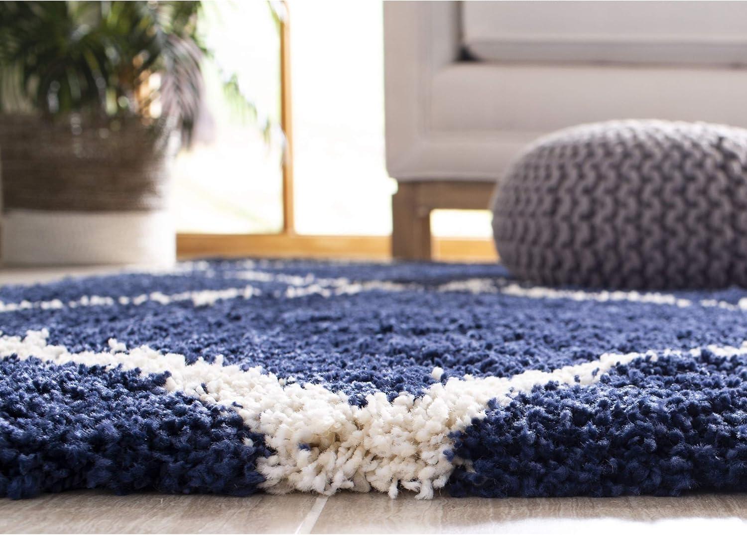 image:imageSAFAVIEH Hudson Shag Collection Area Rug 53 x 76 Ivory amp Grey Modern Trellis Design NonShedding amp Easy Care 2inch Thick Ideal for High Traffic Areas in Living Room Bedroom SGH281ANavyIvory