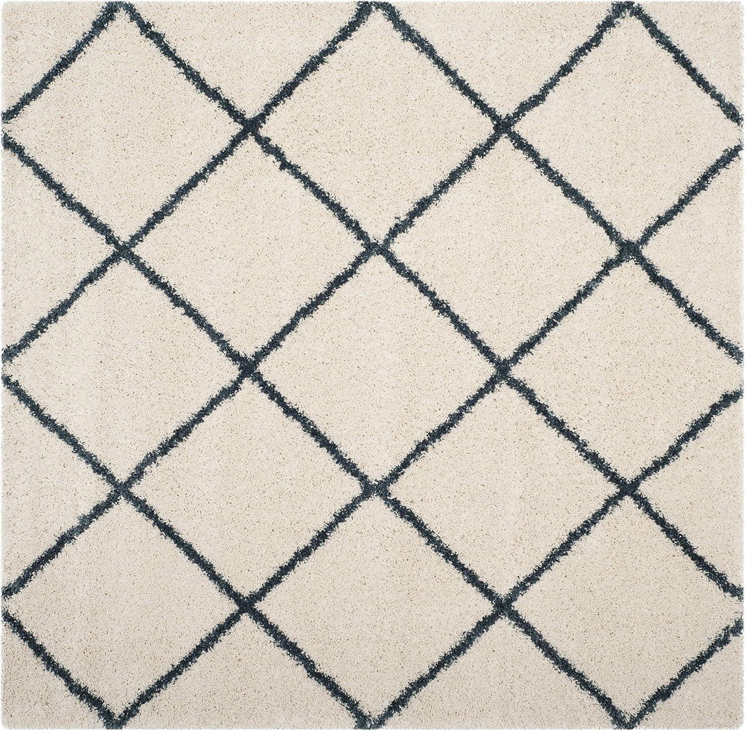 image:imageSAFAVIEH Hudson Shag Collection Area Rug 53 x 76 Ivory amp Grey Modern Trellis Design NonShedding amp Easy Care 2inch Thick Ideal for High Traffic Areas in Living Room Bedroom SGH281AIvorySteel Blue