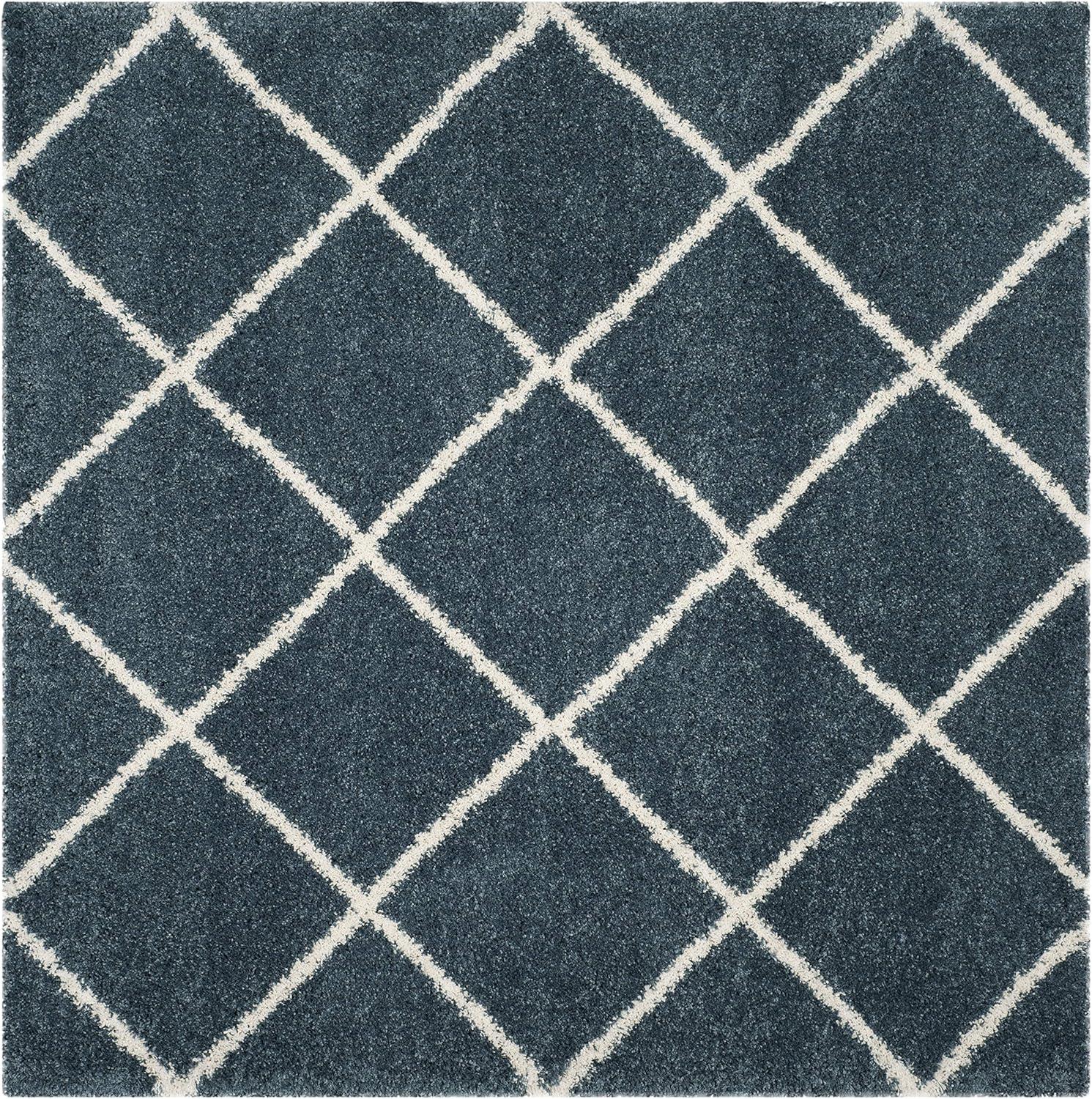 image:imageSAFAVIEH Hudson Shag Collection Area Rug 53 x 76 Ivory amp Grey Modern Trellis Design NonShedding amp Easy Care 2inch Thick Ideal for High Traffic Areas in Living Room Bedroom SGH281ASlate BlueIvory