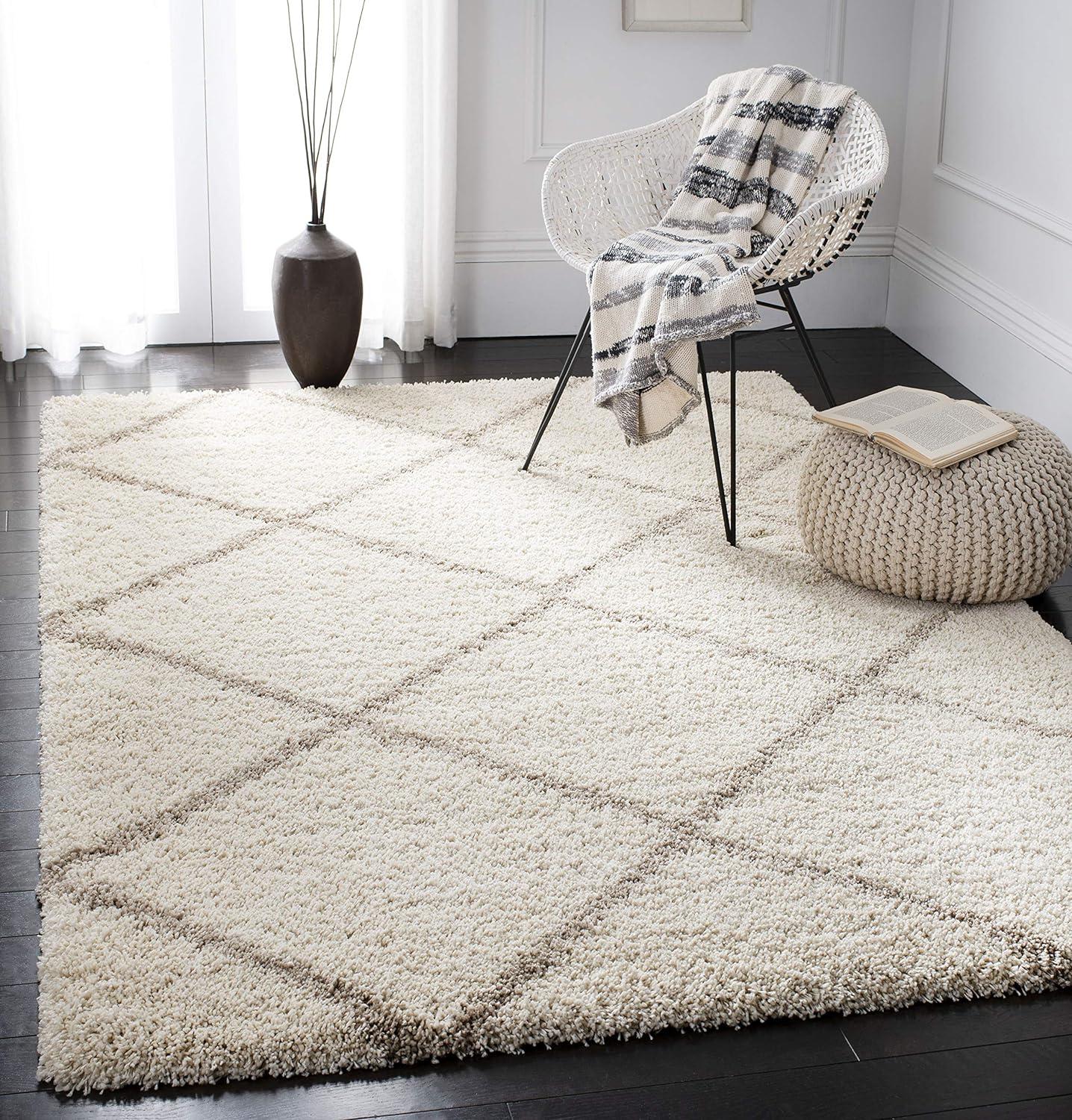 image:imageSAFAVIEH Hudson Shag Collection Area Rug 53 x 76 Ivory amp Grey Modern Trellis Design NonShedding amp Easy Care 2inch Thick Ideal for High Traffic Areas in Living Room Bedroom SGH281AIvoryBeige