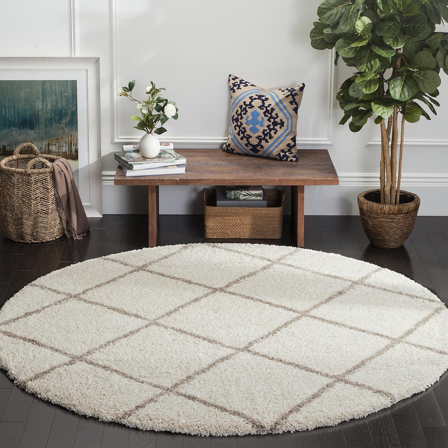 image:imageSAFAVIEH Hudson Shag Collection Area Rug 53 x 76 Ivory amp Grey Modern Trellis Design NonShedding amp Easy Care 2inch Thick Ideal for High Traffic Areas in Living Room Bedroom SGH281AIvoryBeige