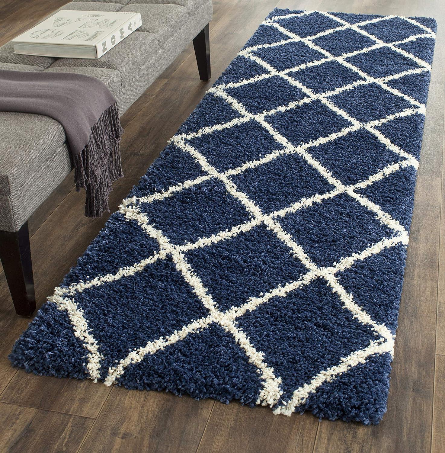 image:imageSAFAVIEH Hudson Shag Collection Area Rug 53 x 76 Ivory amp Grey Modern Trellis Design NonShedding amp Easy Care 2inch Thick Ideal for High Traffic Areas in Living Room Bedroom SGH281ANavyIvory