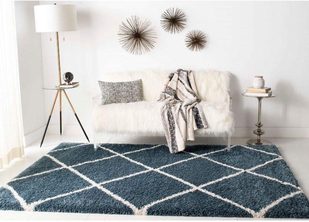 image:imageSAFAVIEH Hudson Shag Collection Area Rug 53 x 76 Ivory amp Grey Modern Trellis Design NonShedding amp Easy Care 2inch Thick Ideal for High Traffic Areas in Living Room Bedroom SGH281ASlate BlueIvory