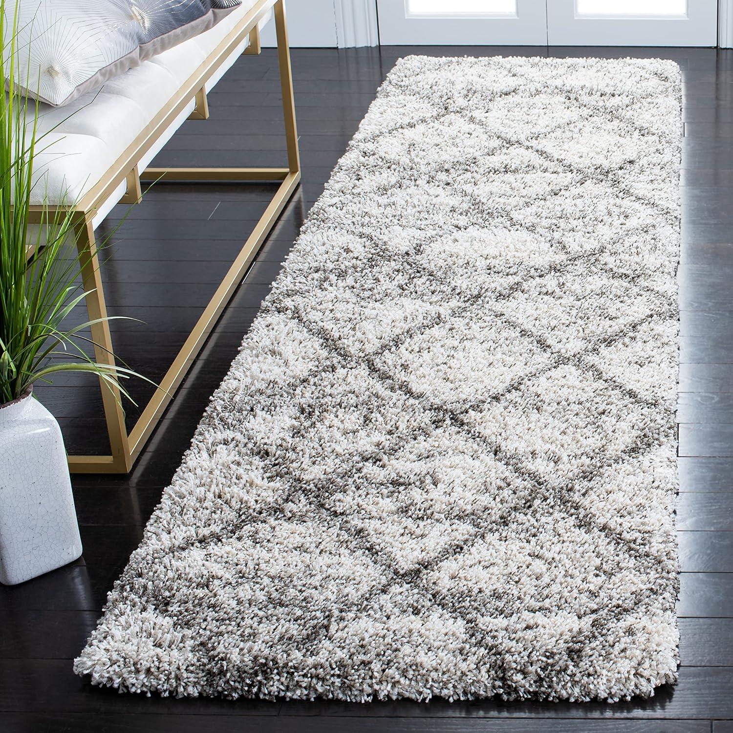 image:imageSAFAVIEH Hudson Shag Collection Area Rug 53 x 76 Ivory amp Grey Modern Trellis Design NonShedding amp Easy Care 2inch Thick Ideal for High Traffic Areas in Living Room Bedroom SGH281AGreyBeige