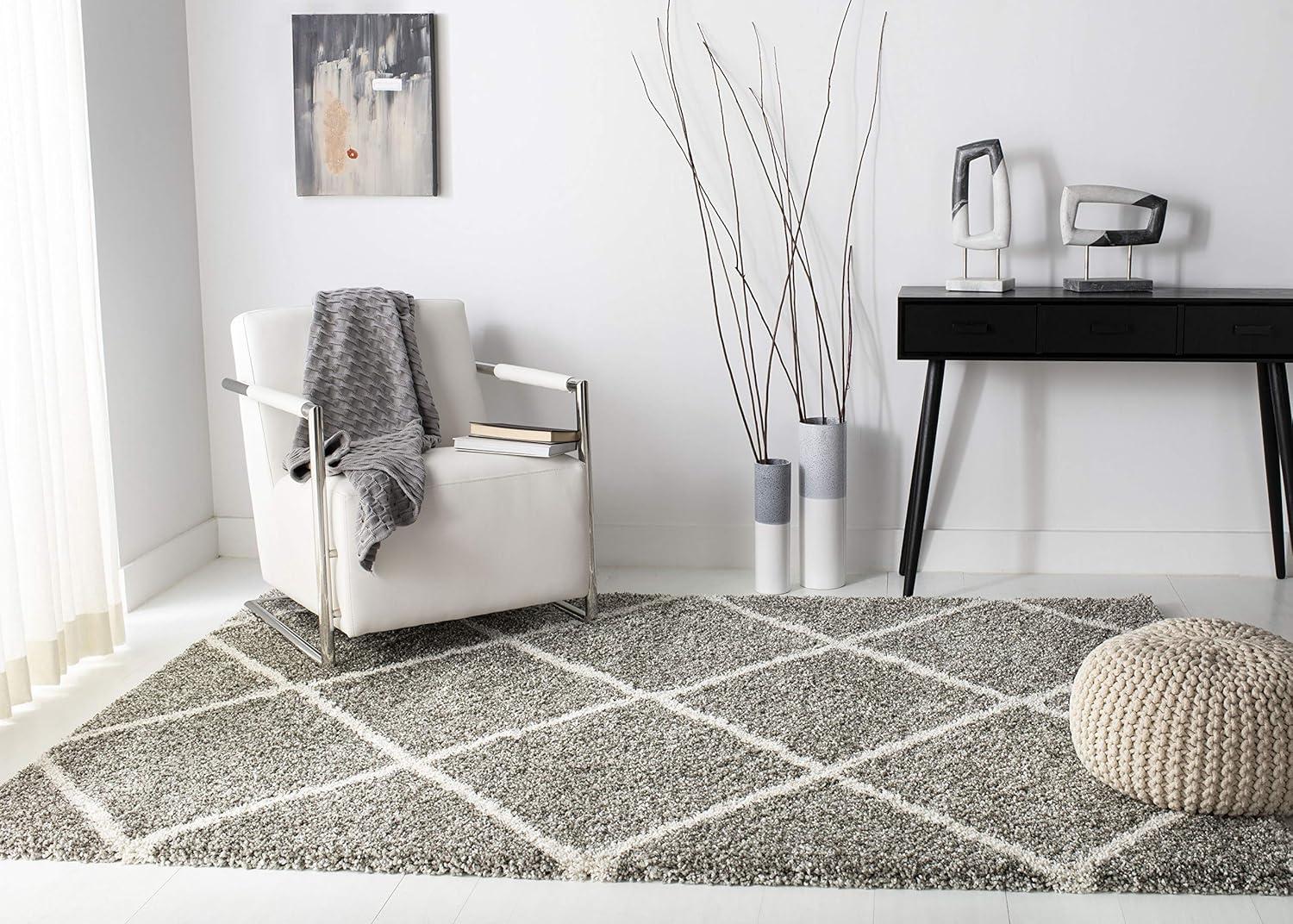 image:imageSAFAVIEH Hudson Shag Collection Area Rug 53 x 76 Ivory amp Grey Modern Trellis Design NonShedding amp Easy Care 2inch Thick Ideal for High Traffic Areas in Living Room Bedroom SGH281AGreyIvory