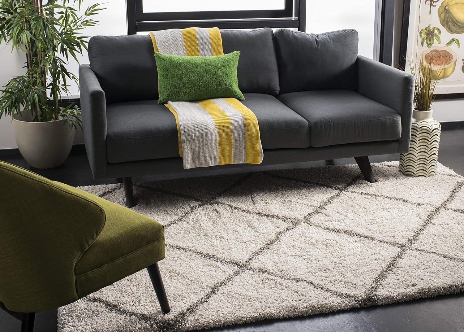 image:imageSAFAVIEH Hudson Shag Collection Area Rug 53 x 76 Ivory amp Grey Modern Trellis Design NonShedding amp Easy Care 2inch Thick Ideal for High Traffic Areas in Living Room Bedroom SGH281AGreyIvory